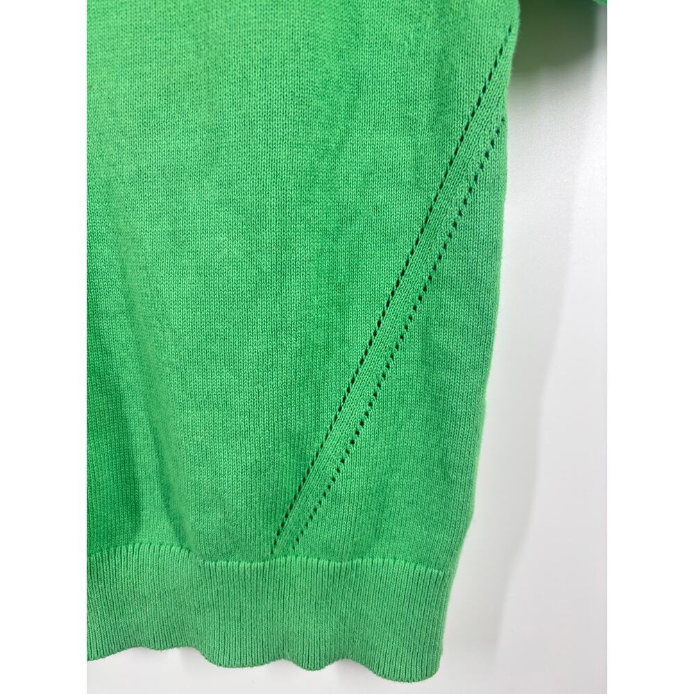 NWOT LOFT Pointelle Puff Sleeve Spring Leaf Green‎ Cropped Knit Sweater S - Picture 3 of 4